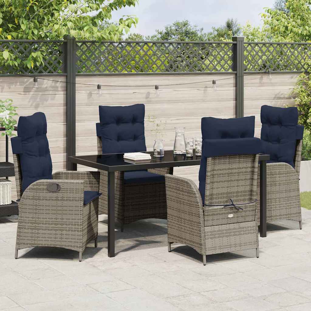 Garden Dining Set with Cushion 5 pcs Grey and Black Rattan