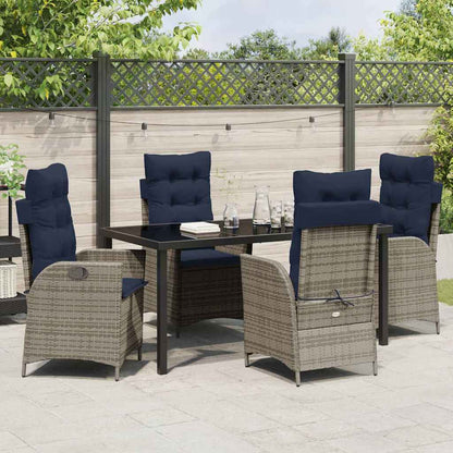 Garden Dining Set with Cushion 5 pcs Grey and Black Rattan