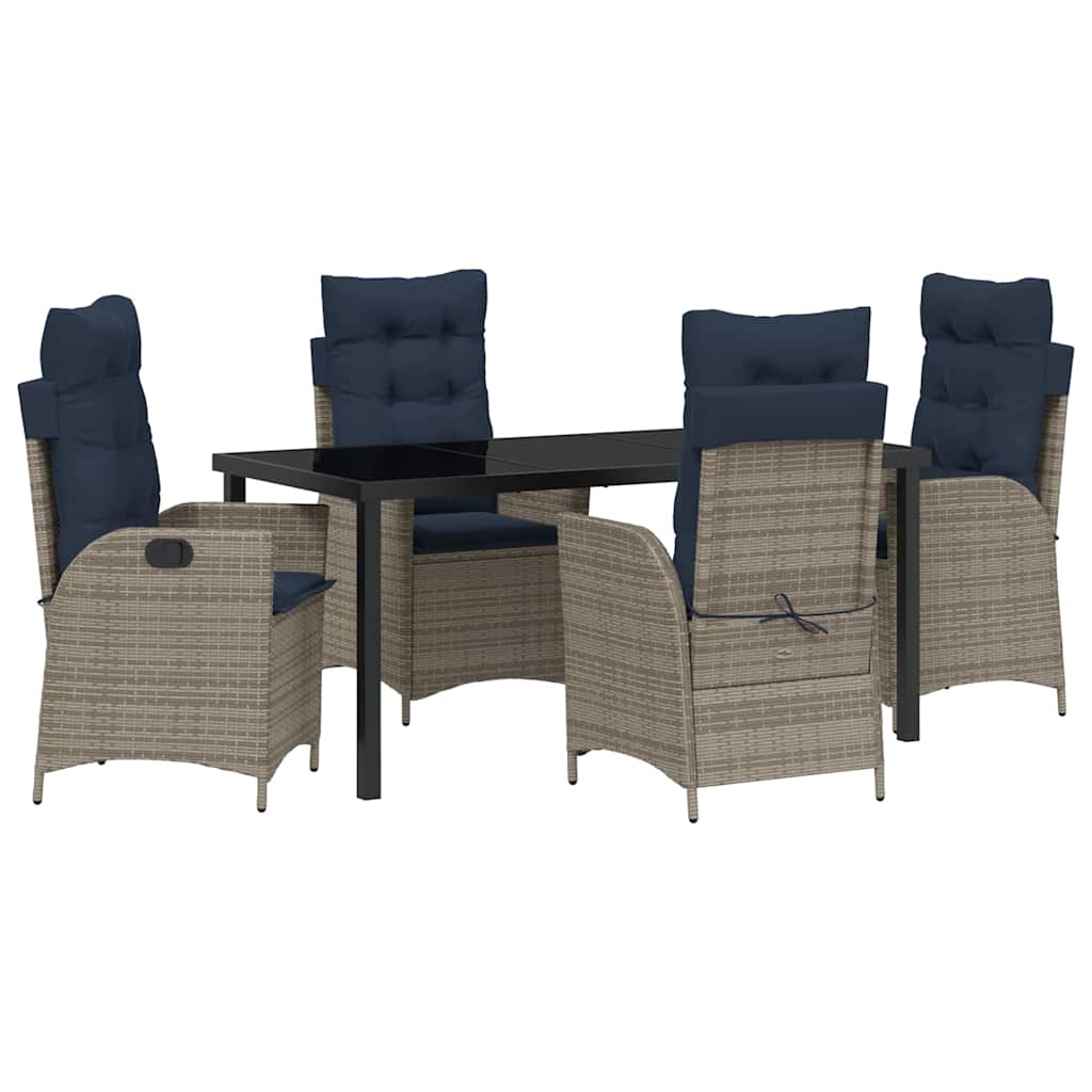 Garden Dining Set with Cushion 5 pcs Grey and Black Rattan