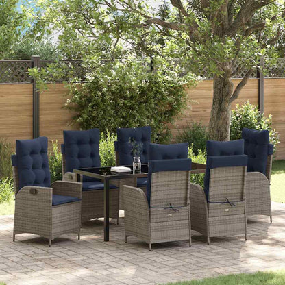 Garden Dining Set with Cushion 7 pcs Grey and Black Rattan