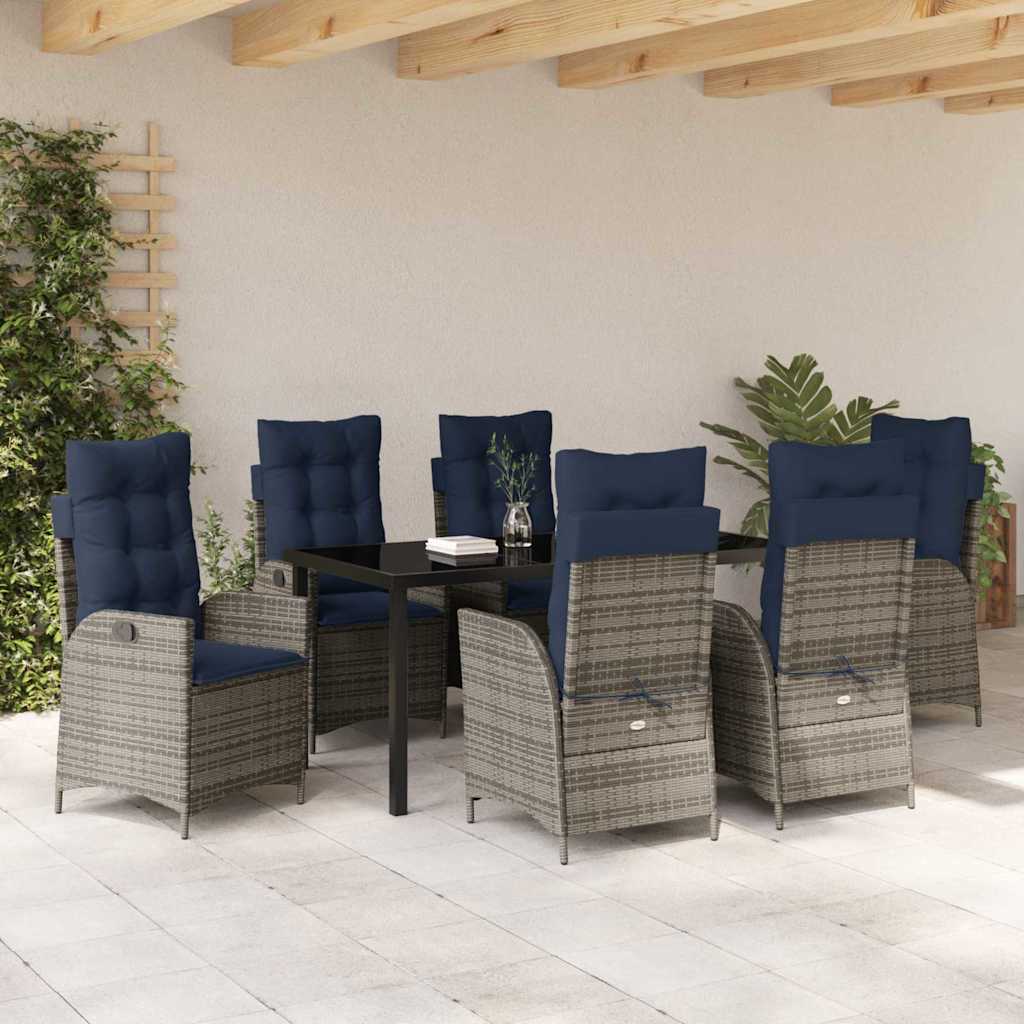 Garden Dining Set with Cushion 7 pcs Grey and Black Rattan