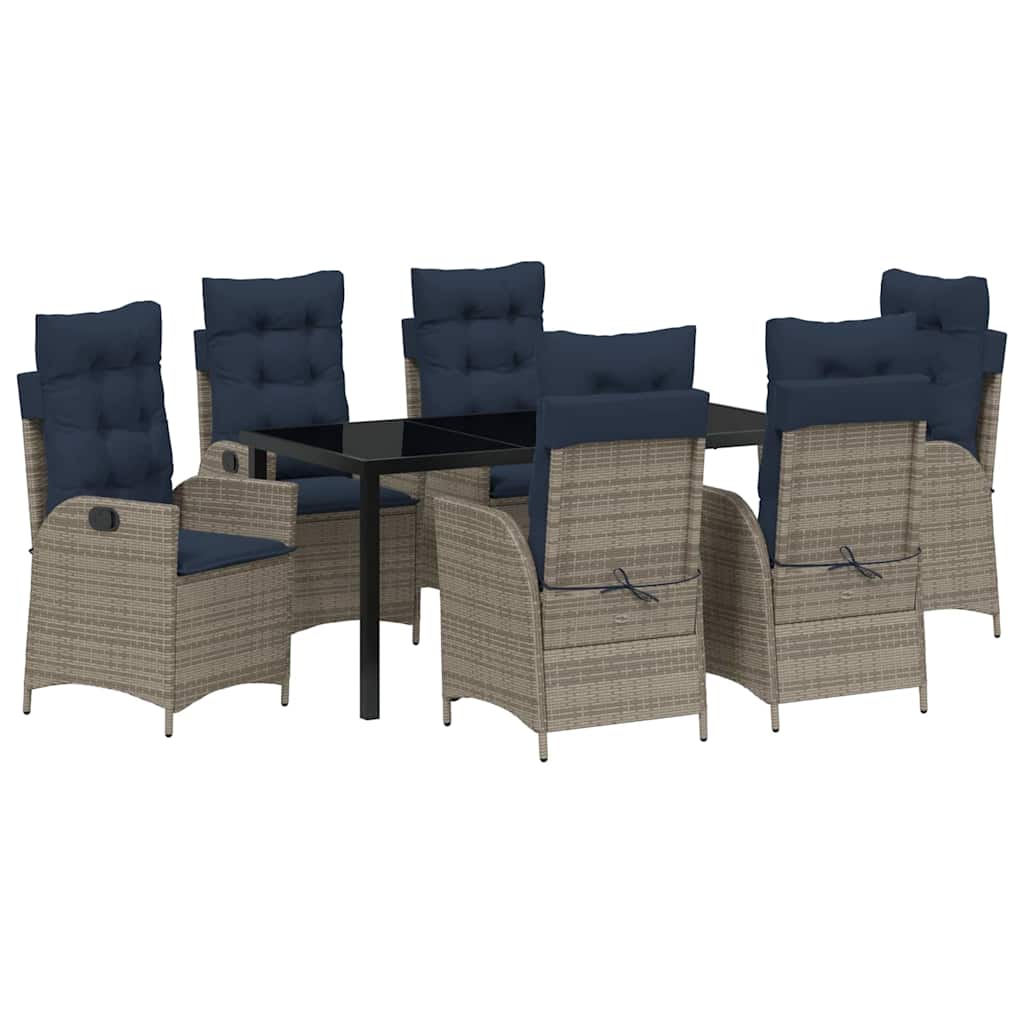 Garden Dining Set with Cushion 7 pcs Grey and Black Rattan