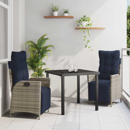 Garden Dining Set with Cushion 3 pcs Grey and Black Rattan