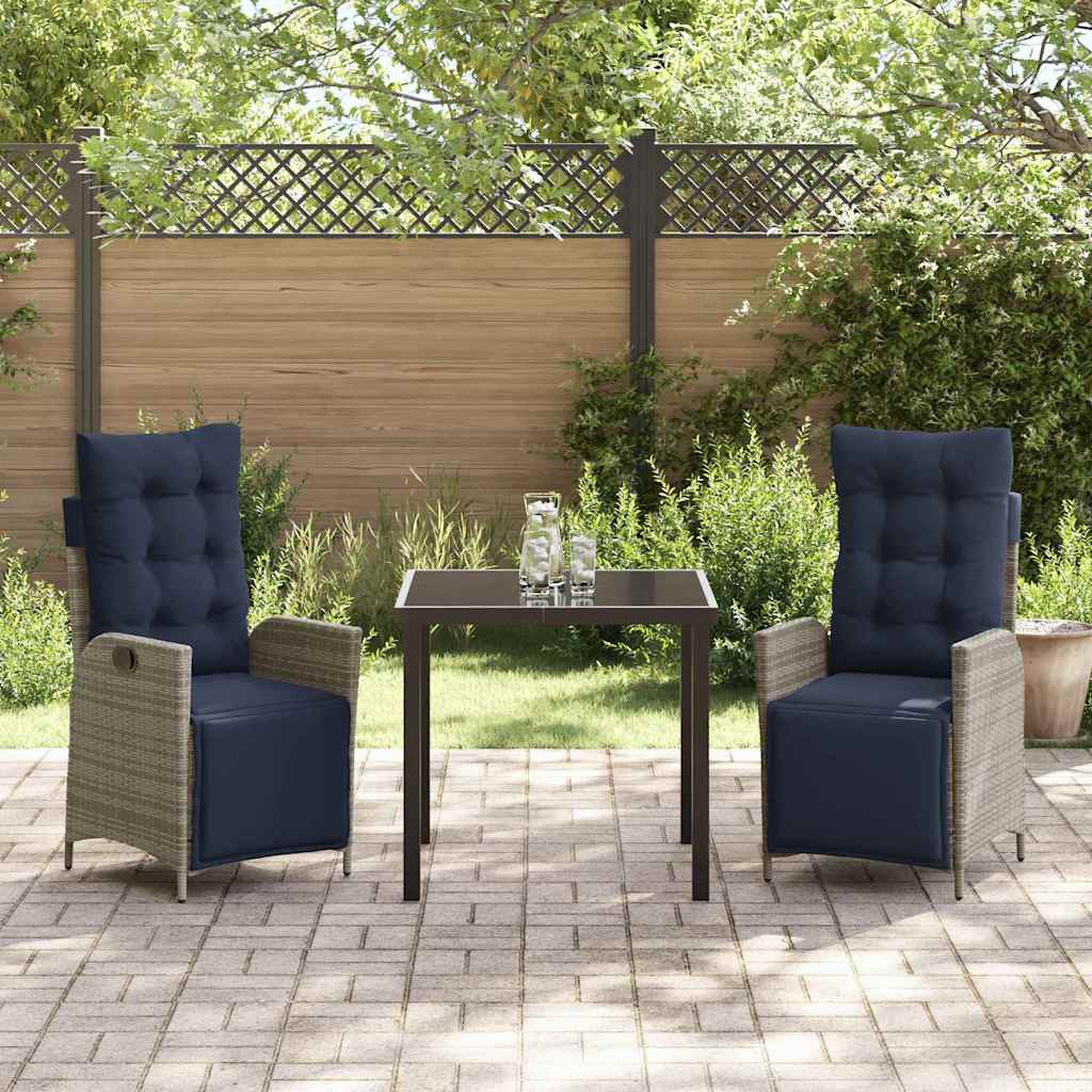 Garden Dining Set with Cushion 3 pcs Grey and Black Rattan
