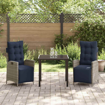 Garden Dining Set with Cushion 3 pcs Grey and Black Rattan