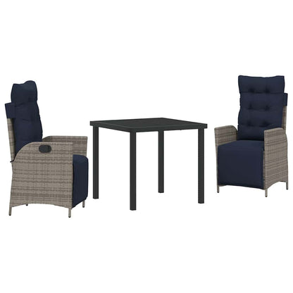 Garden Dining Set with Cushion 3 pcs Grey and Black Rattan