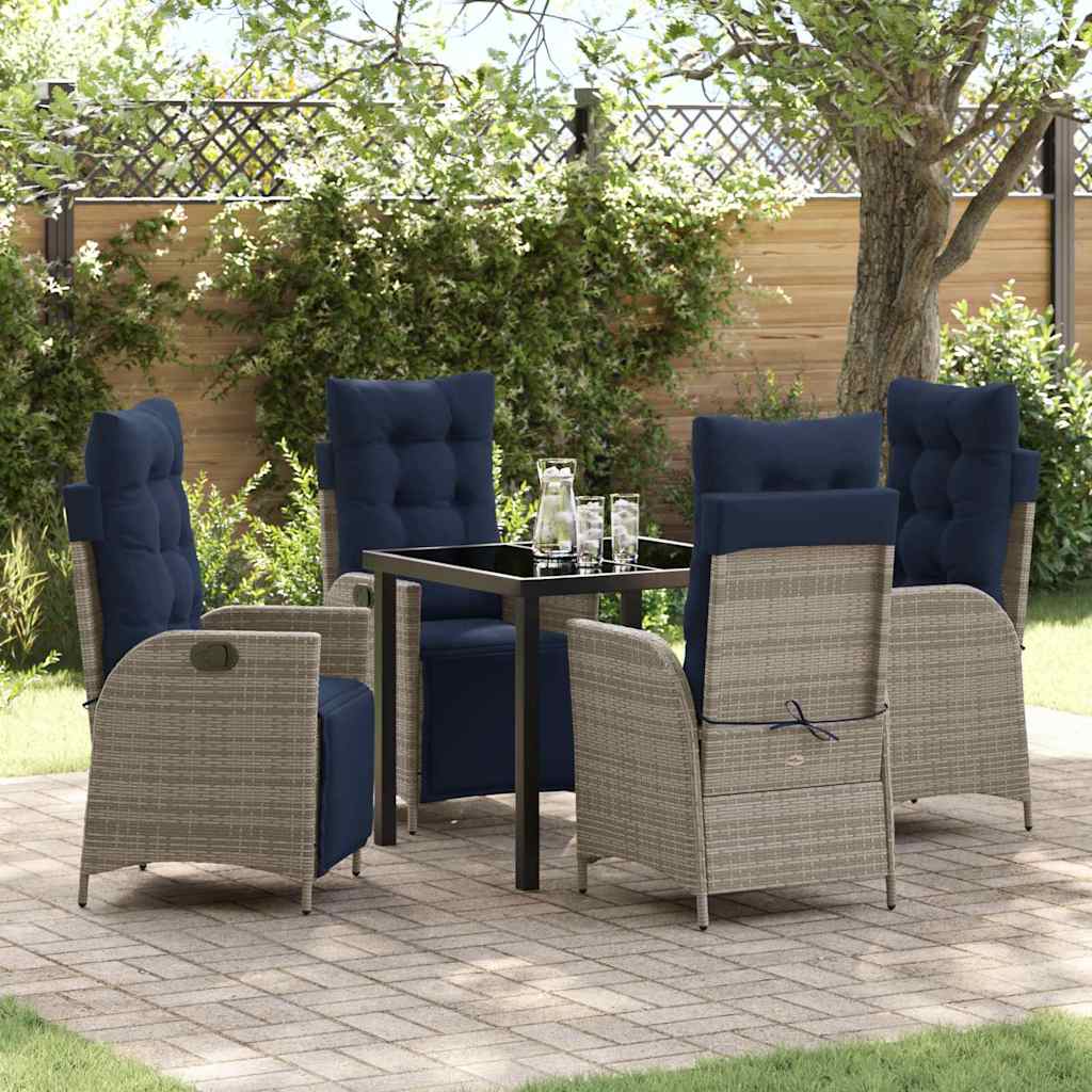 Garden Dining Set with Cushion 5 pcs Grey and Black Rattan