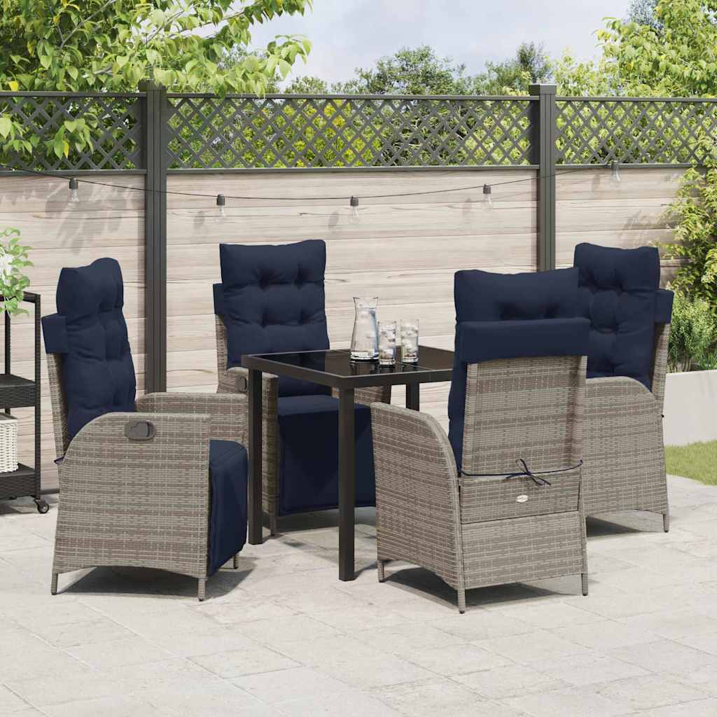 Garden Dining Set with Cushion 5 pcs Grey and Black Rattan