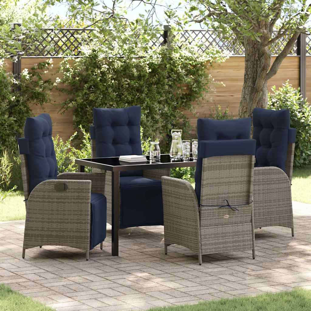 Garden Dining Set with Cushion 5 pcs Grey and Black Rattan