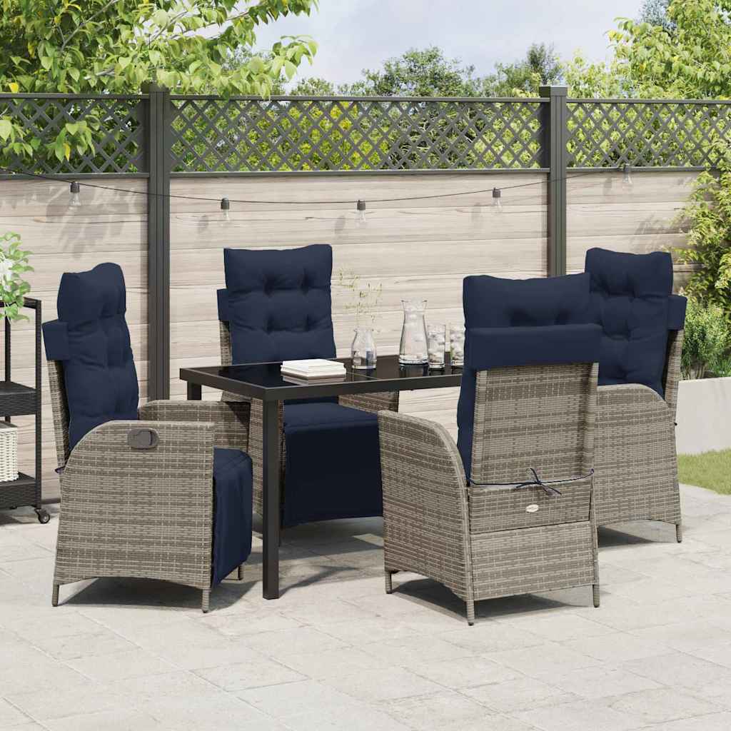 Garden Dining Set with Cushion 5 pcs Grey and Black Rattan