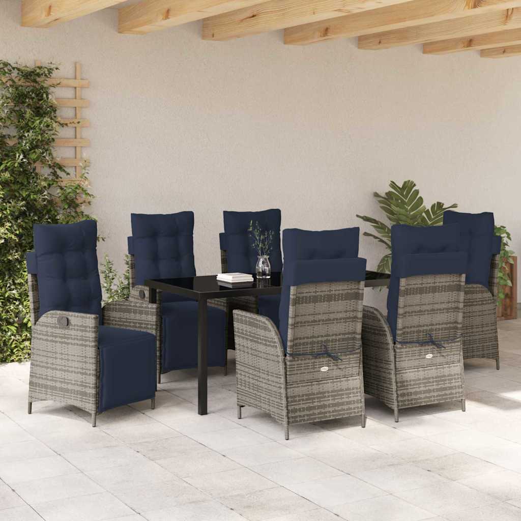 Garden Dining Set with Cushion 7 pcs Grey and Black Rattan