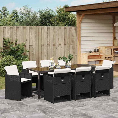Garden Dining Set 9 pcs Black Poly Rattan
