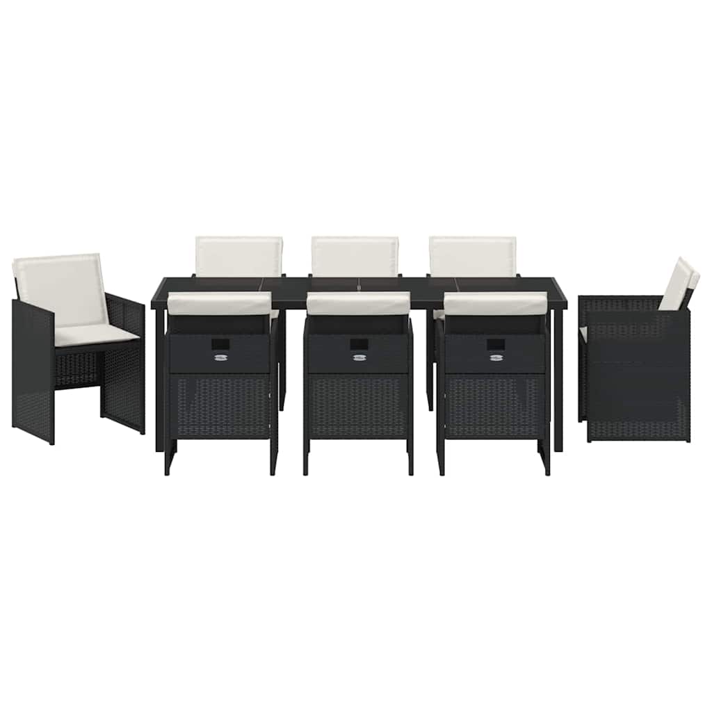 Garden Dining Set 9 pcs Black Poly Rattan