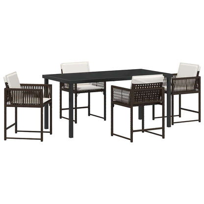 Garden Dining Set 5 pcs Brown Poly Rattan