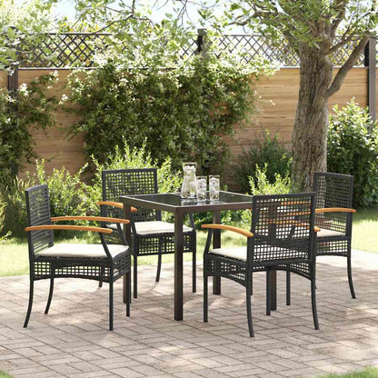 Garden Dining Set with Cushion 5 pcs Black Rattan