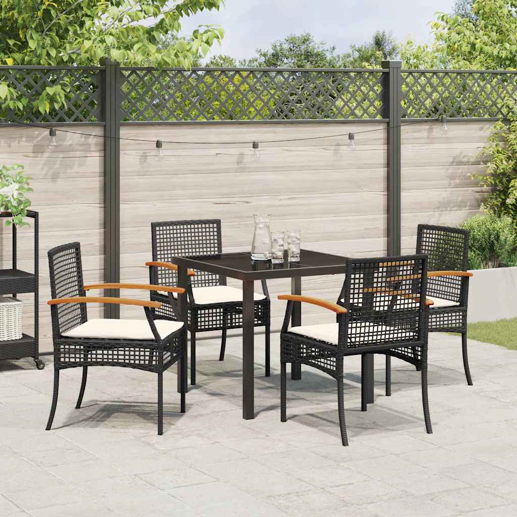 Garden Dining Set with Cushion 5 pcs Black Rattan
