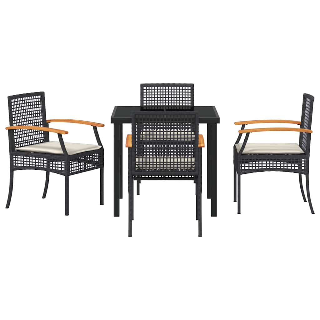 Garden Dining Set with Cushion 5 pcs Black Rattan