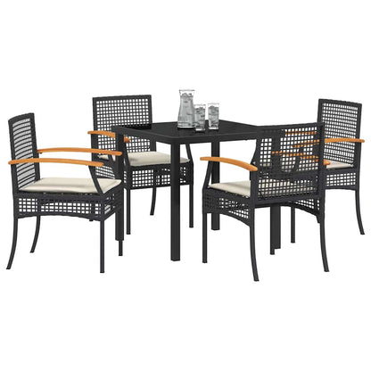 Garden Dining Set with Cushion 5 pcs Black Rattan