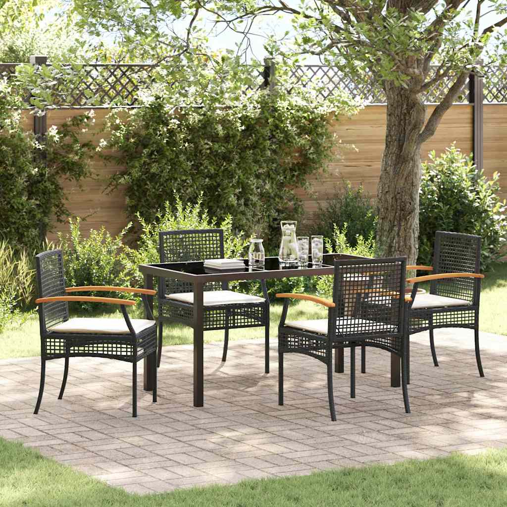 Garden Dining Set with Cushion 5 pcs Black Rattan