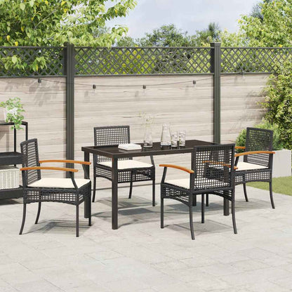 Garden Dining Set with Cushion 5 pcs Black Rattan
