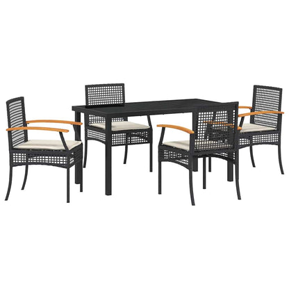 Garden Dining Set with Cushion 5 pcs Black Rattan