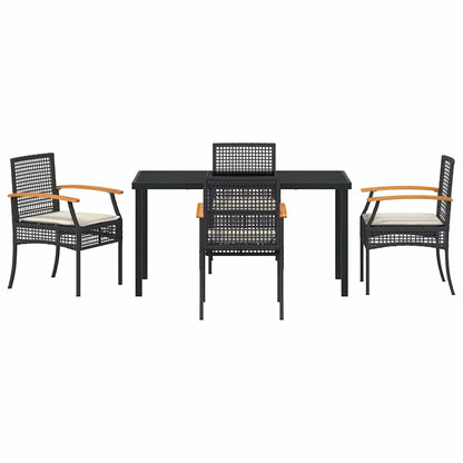 Garden Dining Set with Cushion 5 pcs Black Rattan
