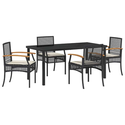 Garden Dining Set with Cushion 5 pcs Black Rattan
