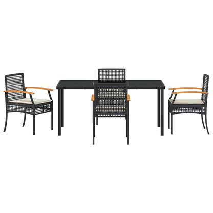 Garden Dining Set with Cushion 5 pcs Black Rattan