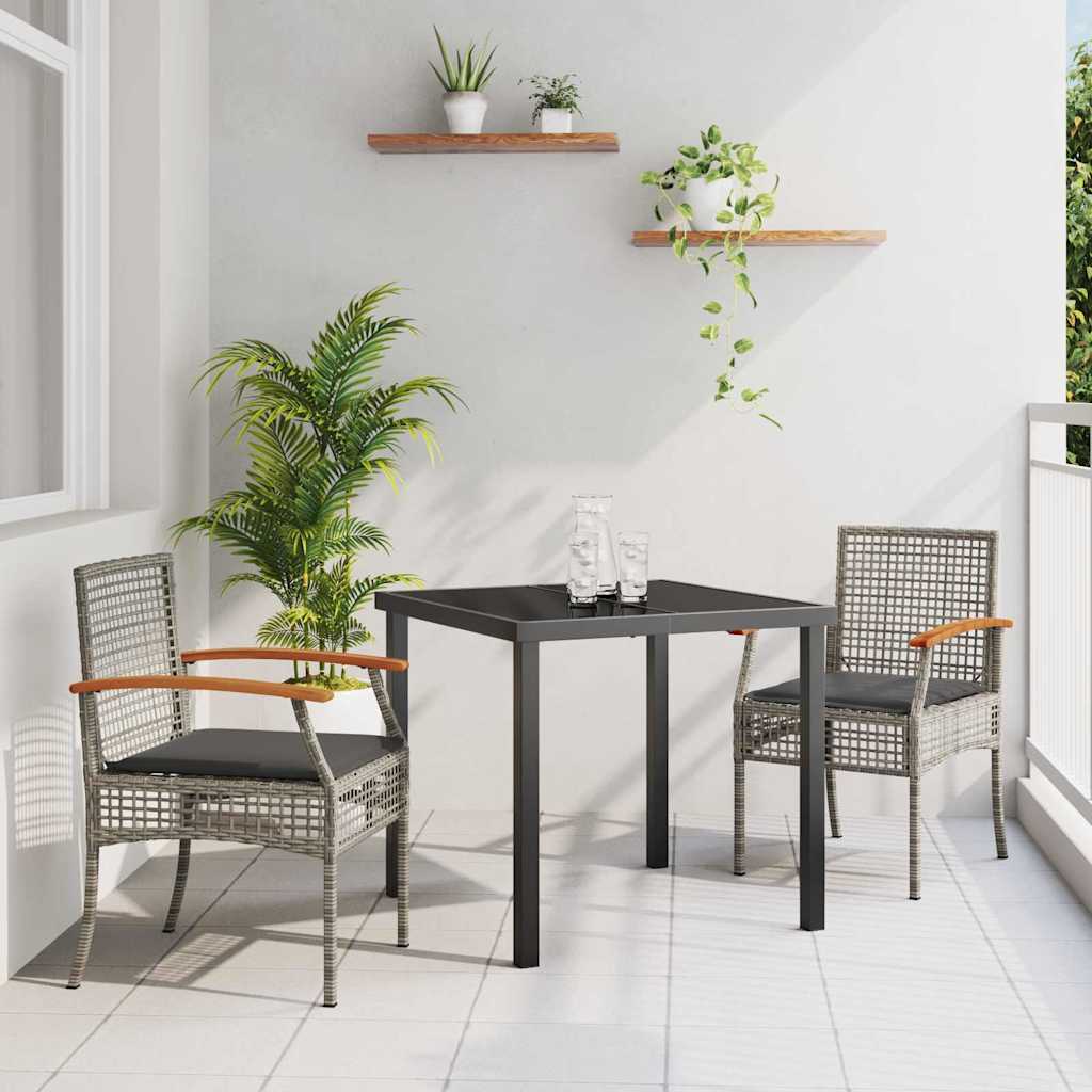 Garden Dining Set with Cushion 3 pcs Grey and Black Rattan
