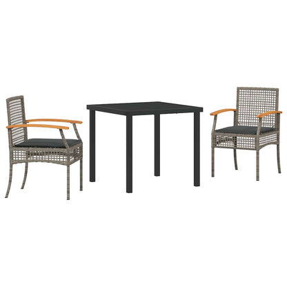 Garden Dining Set with Cushion 3 pcs Grey and Black Rattan