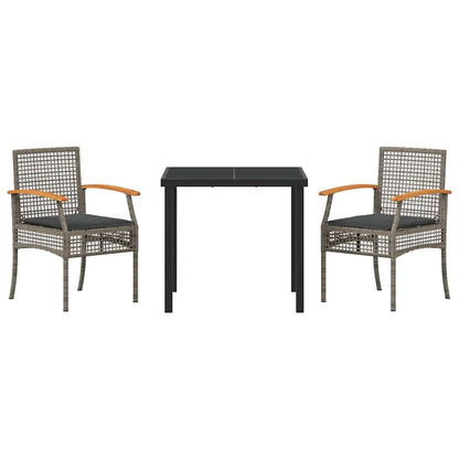 Garden Dining Set with Cushion 3 pcs Grey and Black Rattan