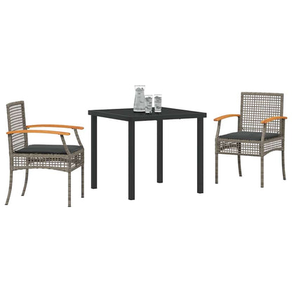 Garden Dining Set with Cushion 3 pcs Grey and Black Rattan