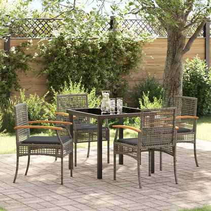 Garden Dining Set with Cushion 5 pcs Grey and Black Rattan