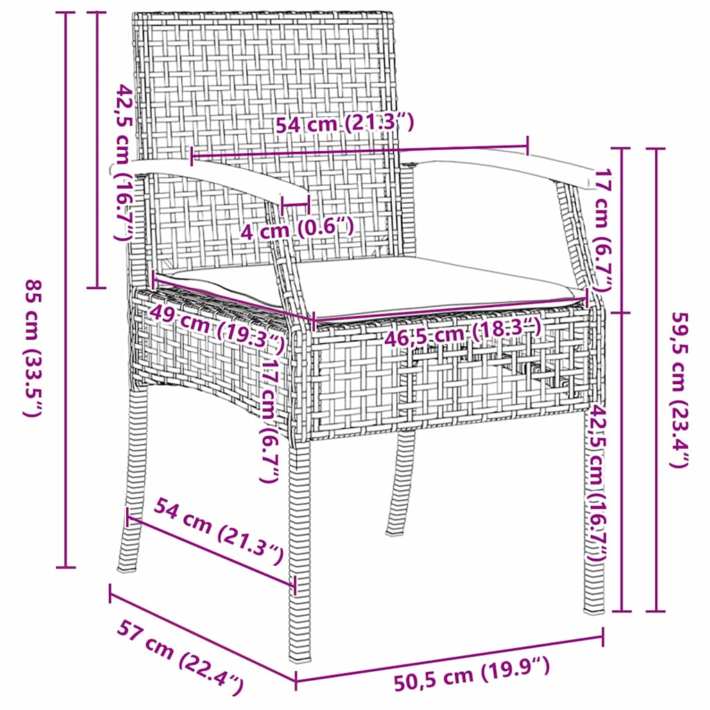 Garden Dining Set with Cushion 3 pcs Beige and Black Rattan