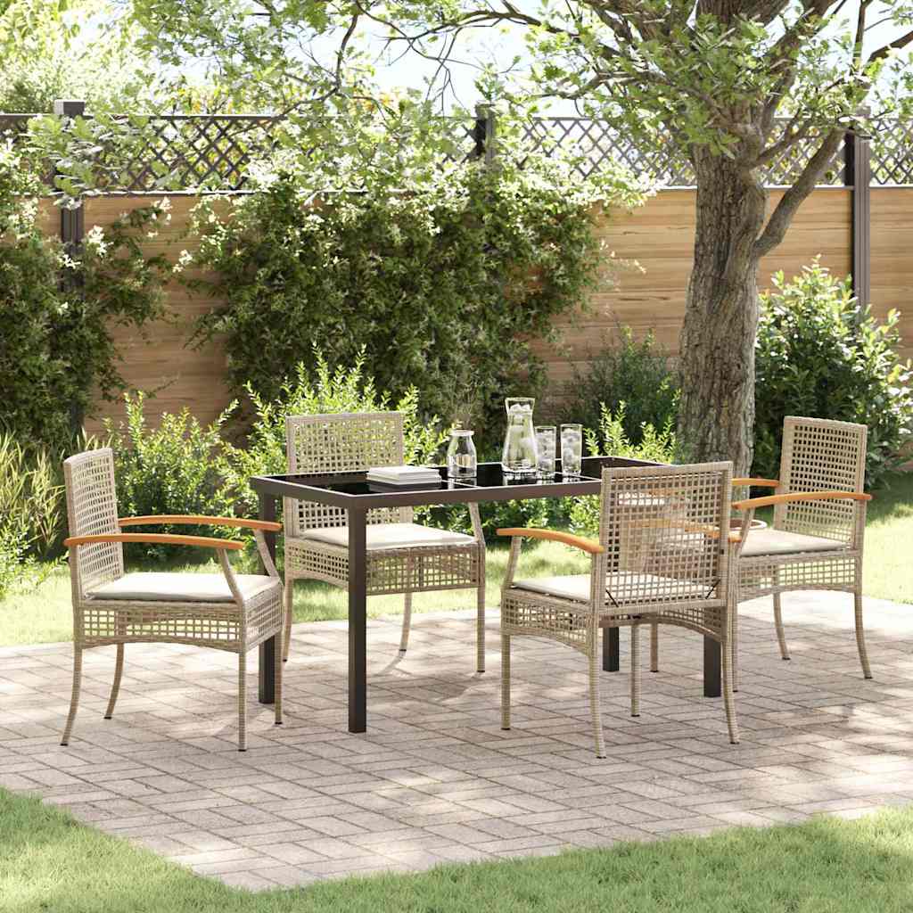 Garden Dining Set 5 pcs Beige and Black Rattan