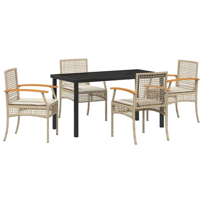 Garden Dining Set 5 pcs Beige and Black Rattan