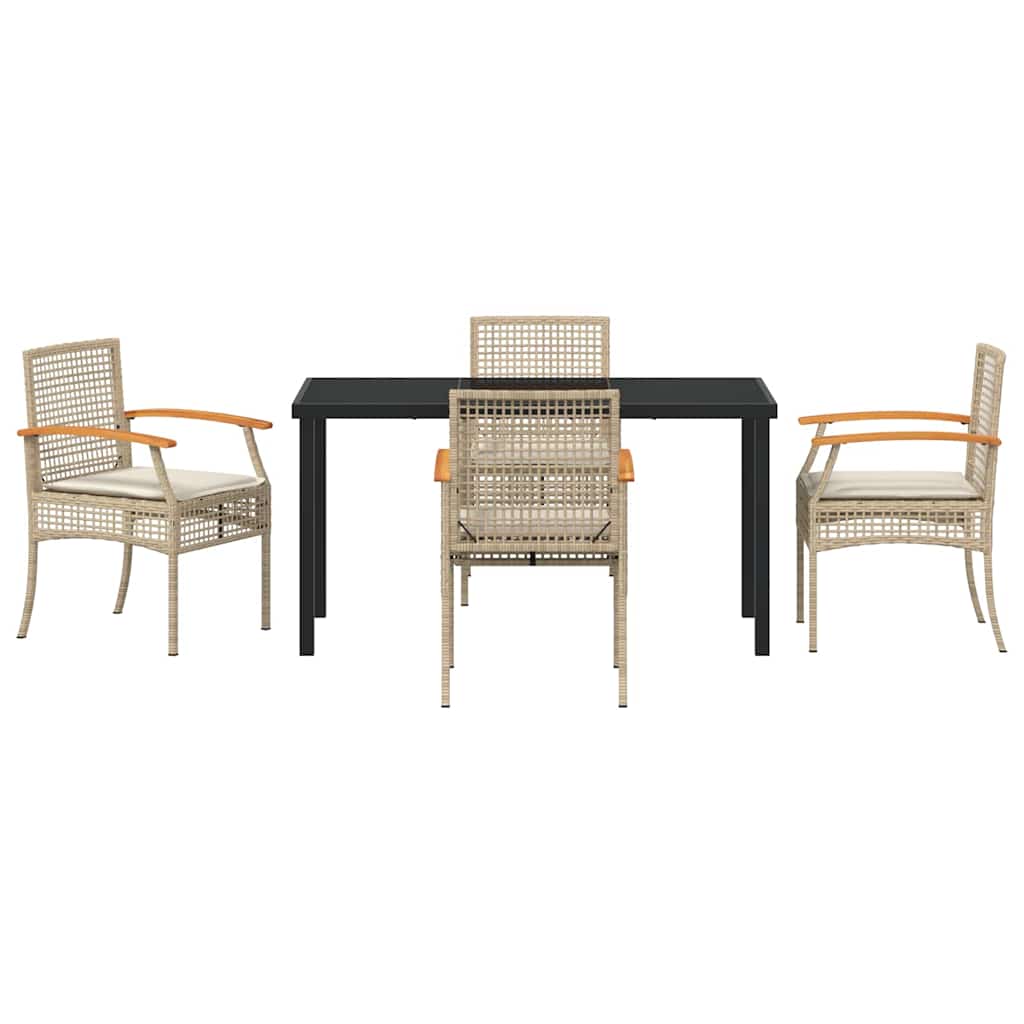 Garden Dining Set 5 pcs Beige and Black Rattan