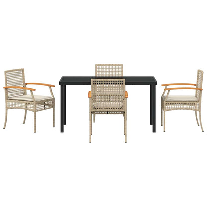 Garden Dining Set 5 pcs Beige and Black Rattan
