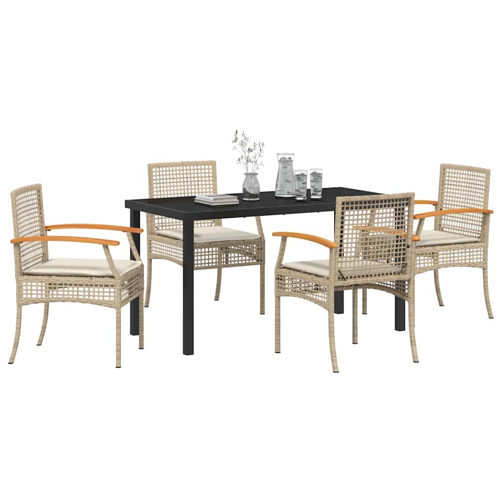 Garden Dining Set 5 pcs Beige and Black Rattan