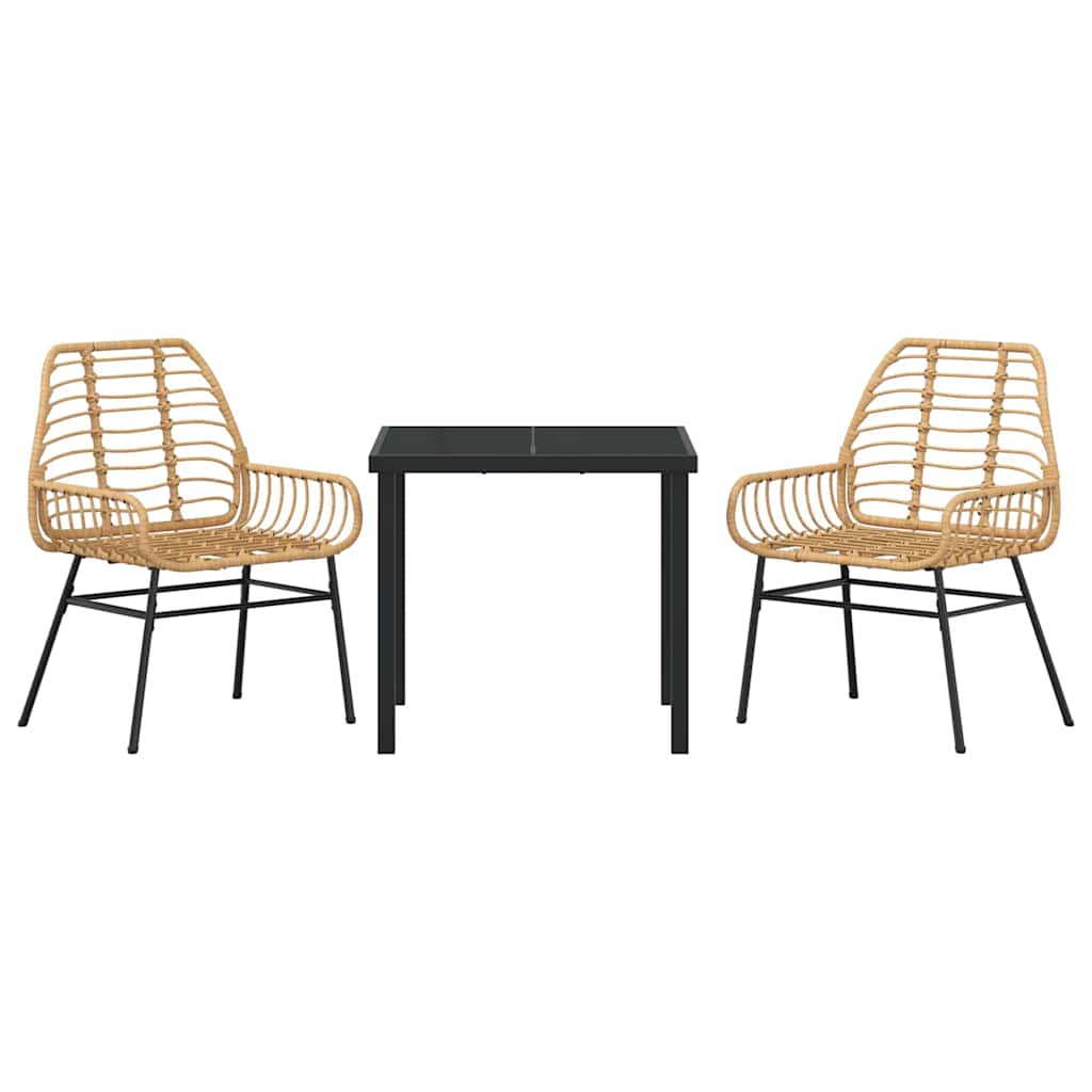 Garden Dining Set 3 pcs Brown Poly Rattan
