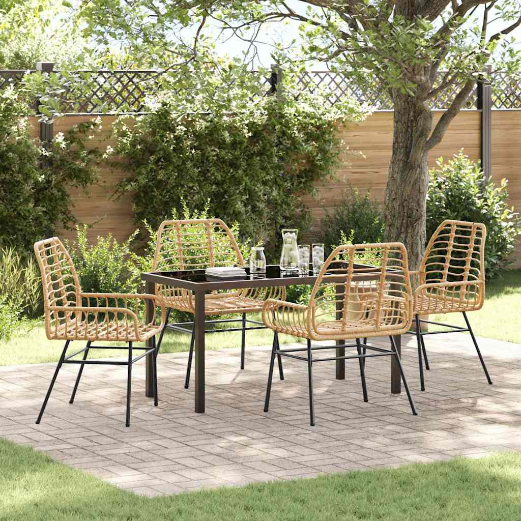 Garden Dining Set 5 pcs Brown Poly Rattan