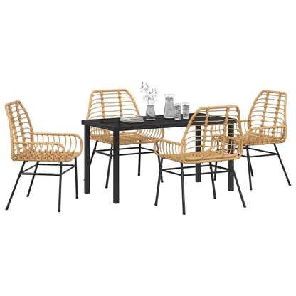 Garden Dining Set 5 pcs Brown Poly Rattan