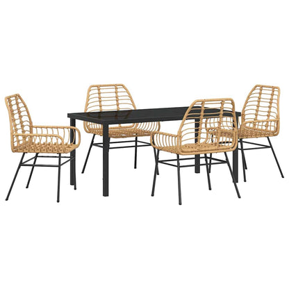 Garden Dining Set 5 pcs Brown Poly Rattan