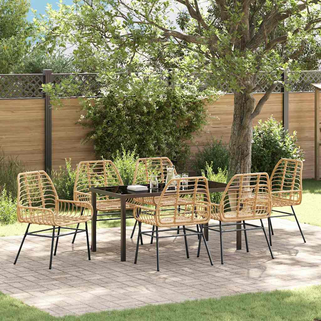 Garden Dining Set 7 pcs Brown Poly Rattan