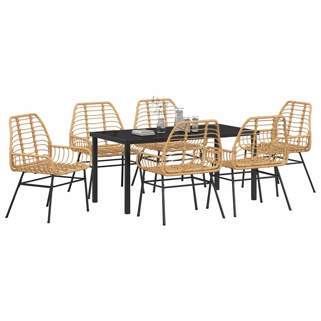 Garden Dining Set 7 pcs Brown Poly Rattan