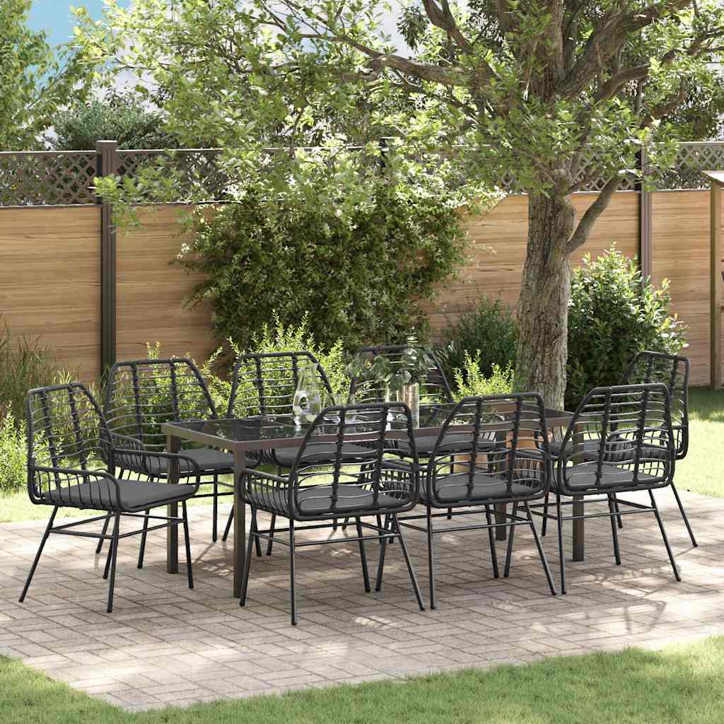 Garden Dining Set 9 pcs Black Poly Rattan