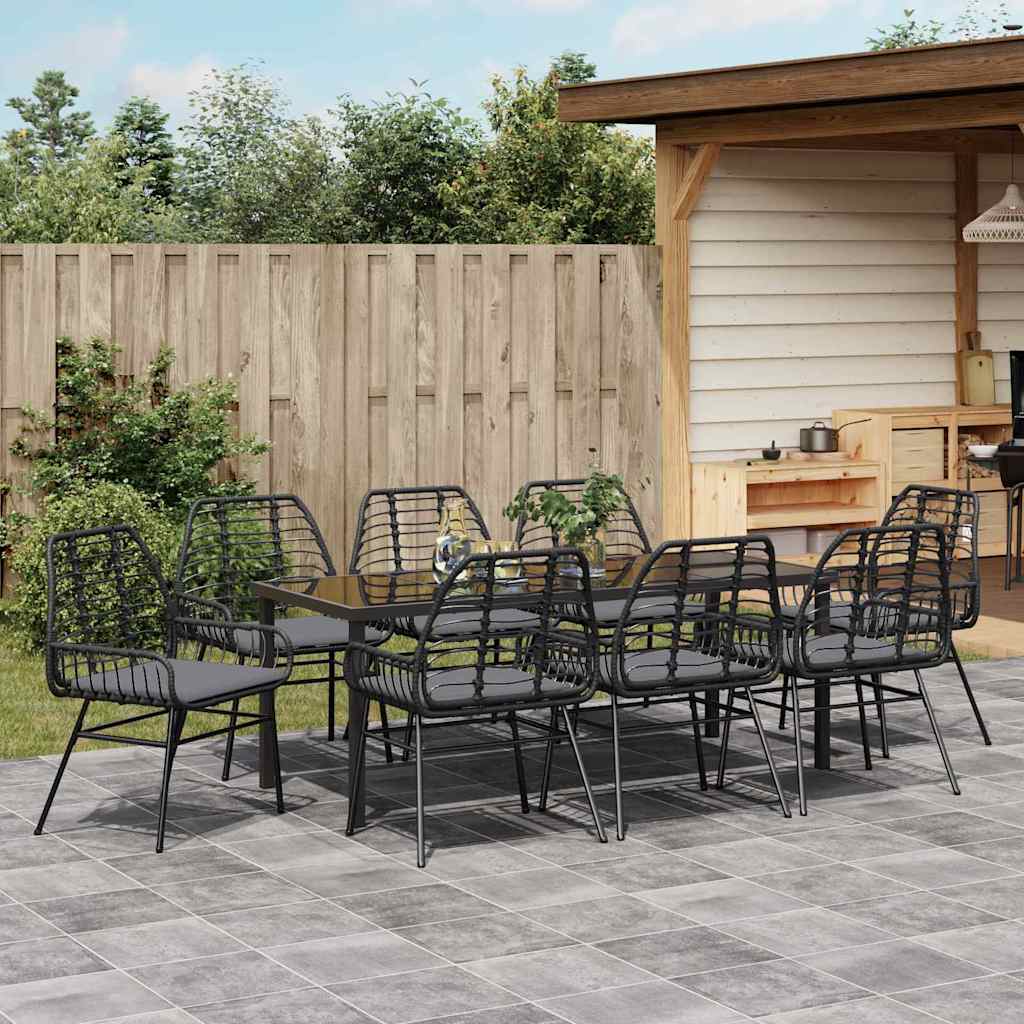 Garden Dining Set 9 pcs Black Poly Rattan