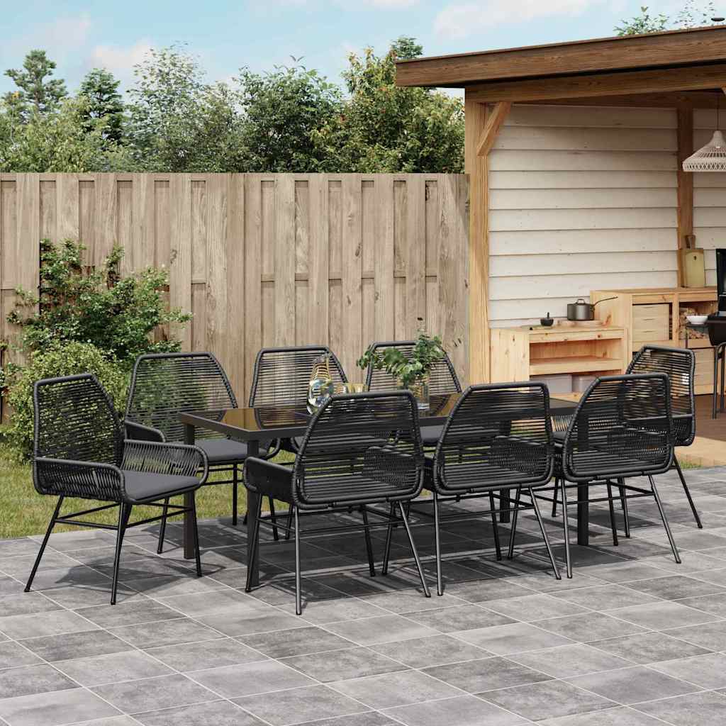 Garden Dining Set 9 pcs Black Poly Rattan