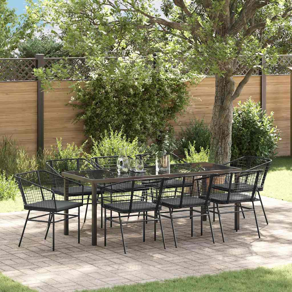 Garden Dining Set 9 pcs Black Poly Rattan