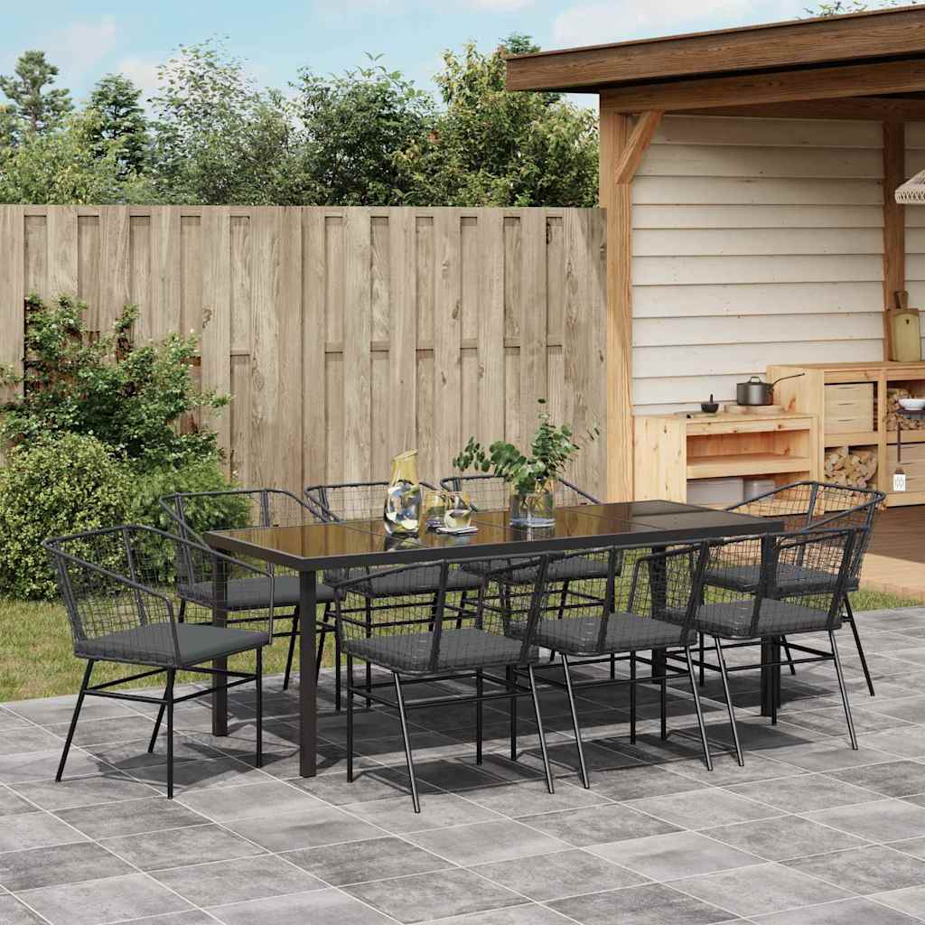Garden Dining Set 9 pcs Black Poly Rattan